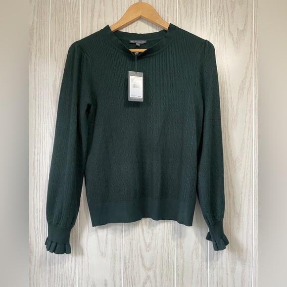 ADRIANNA PAPELL​ Puff Sleeve Cable Knit Sweater Hunter Green Size L NWT - Picture 4 of 5